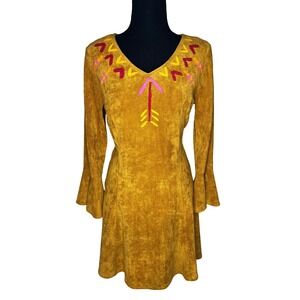 Aryeh Embroidered Mini Dress‎ Bell Sleeve Festival Boho Size S